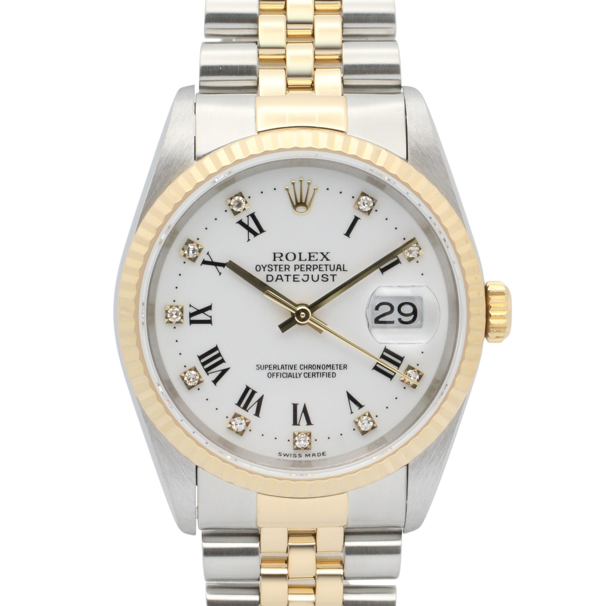 Rolex Datejust 10P Diamond U-serial Watch, 18K (Yellow Gold) Stainless Steel, Diamond, Men\'s, White Tone, Roman Numerals, Old Model, 16233G