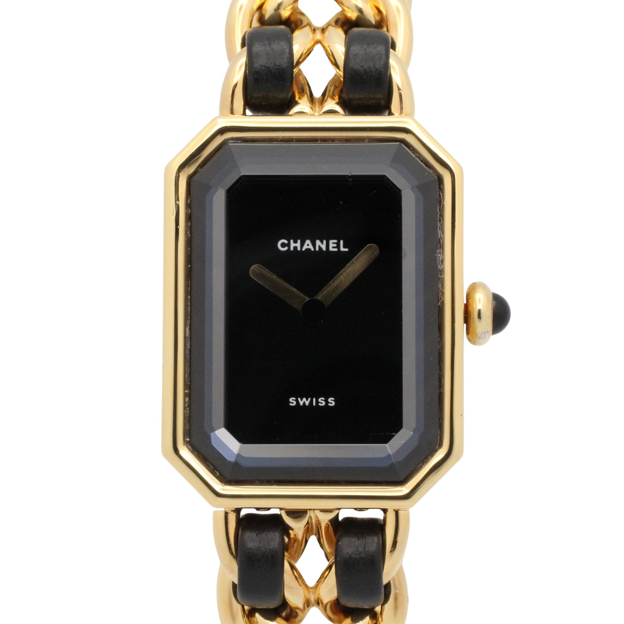 Chanel CHANEL Première M Watch, Gold Plated Leather, Women\'s, Black, H0001
