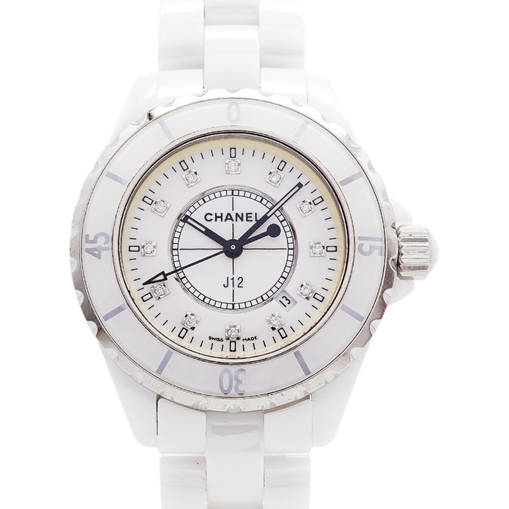 Chanel J12 12P Diamond H1628 White Dial Women\'s Watch