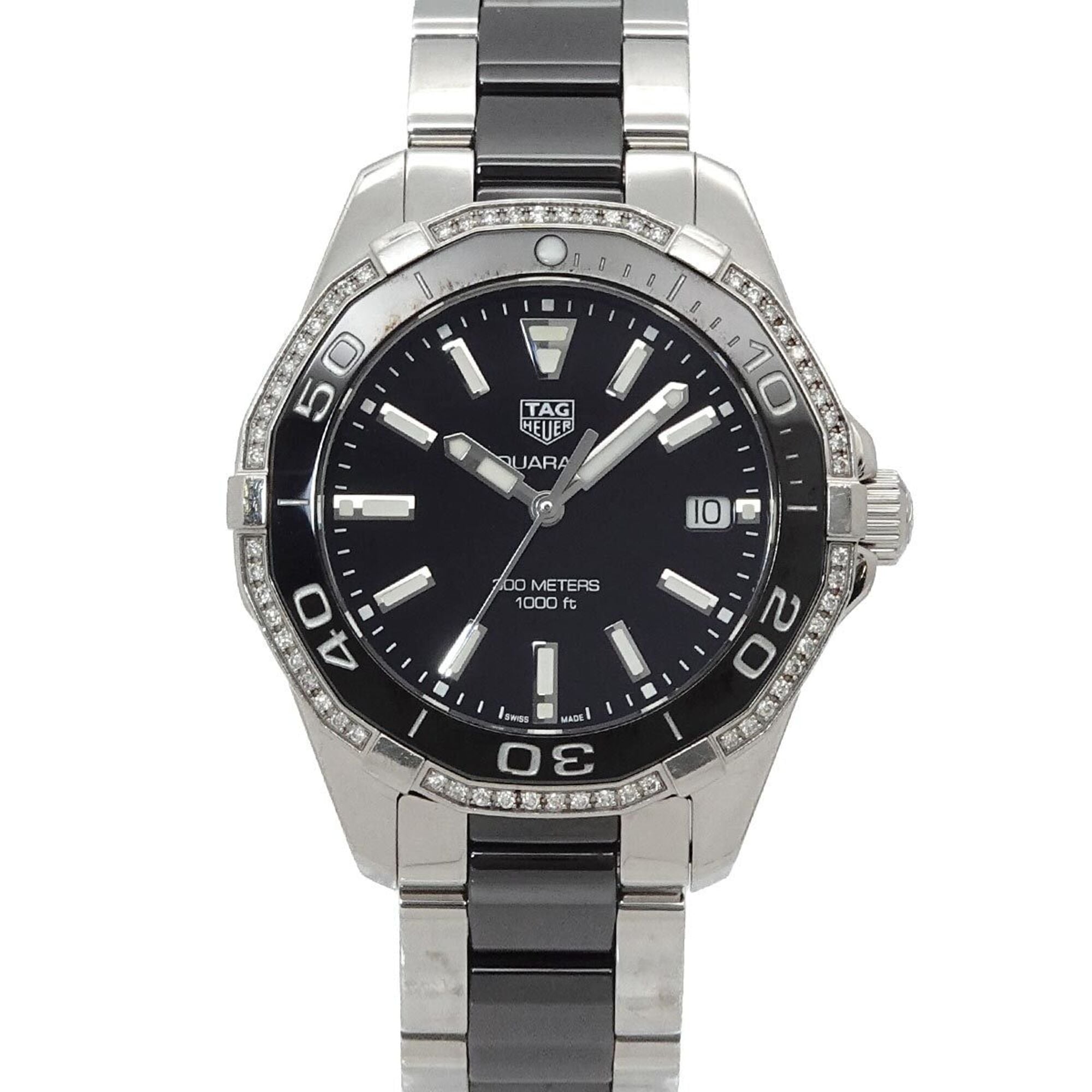 TAG Heuer Aquaracer WAY131G Women\'s Watch, Diamond Bezel, Date Display, Black Quartz Watch