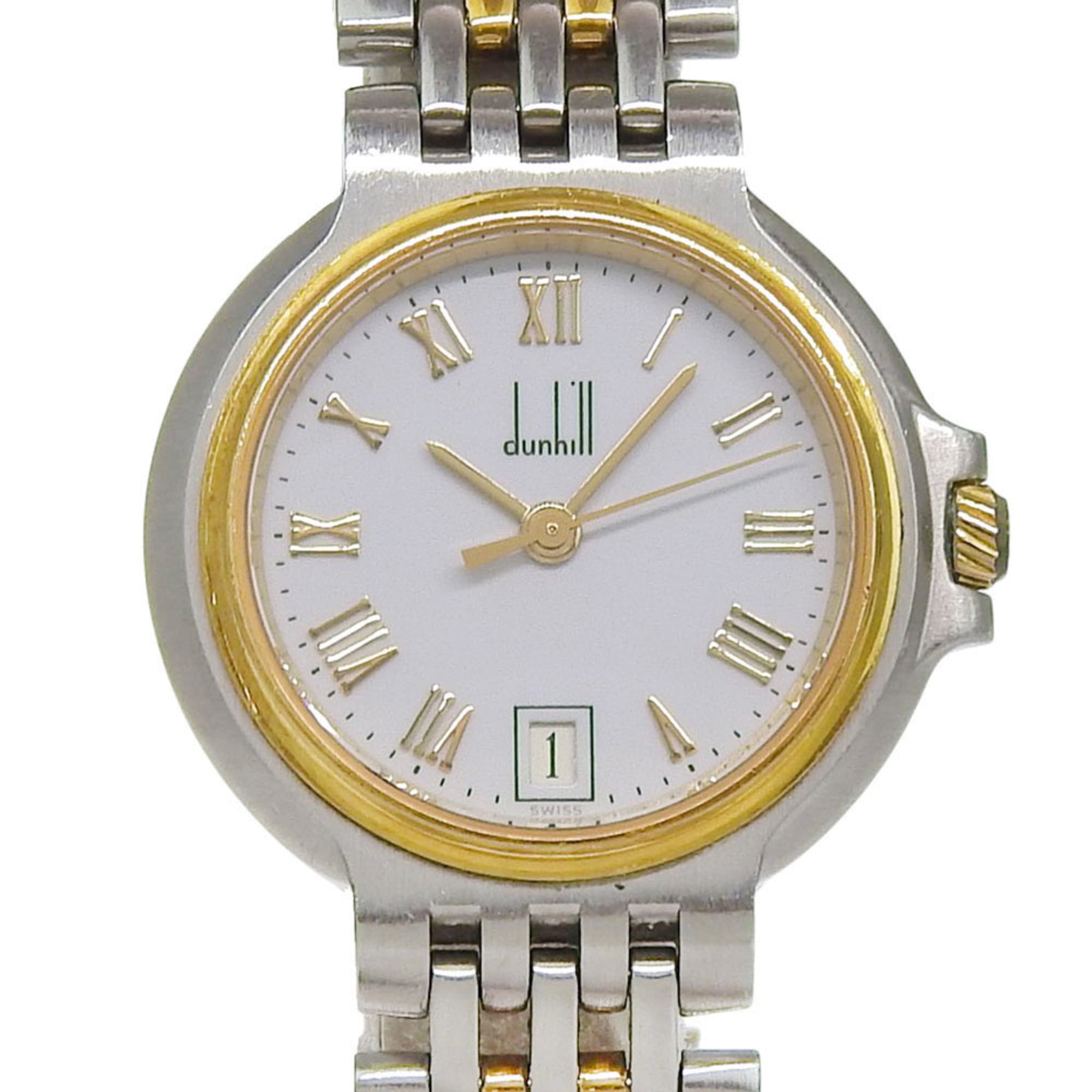 Dunhill Elite Date White Dial 18K Yellow Gold Stainless Steel 40.7g Quartz Battery Approx. 27mm Women\'s Watch