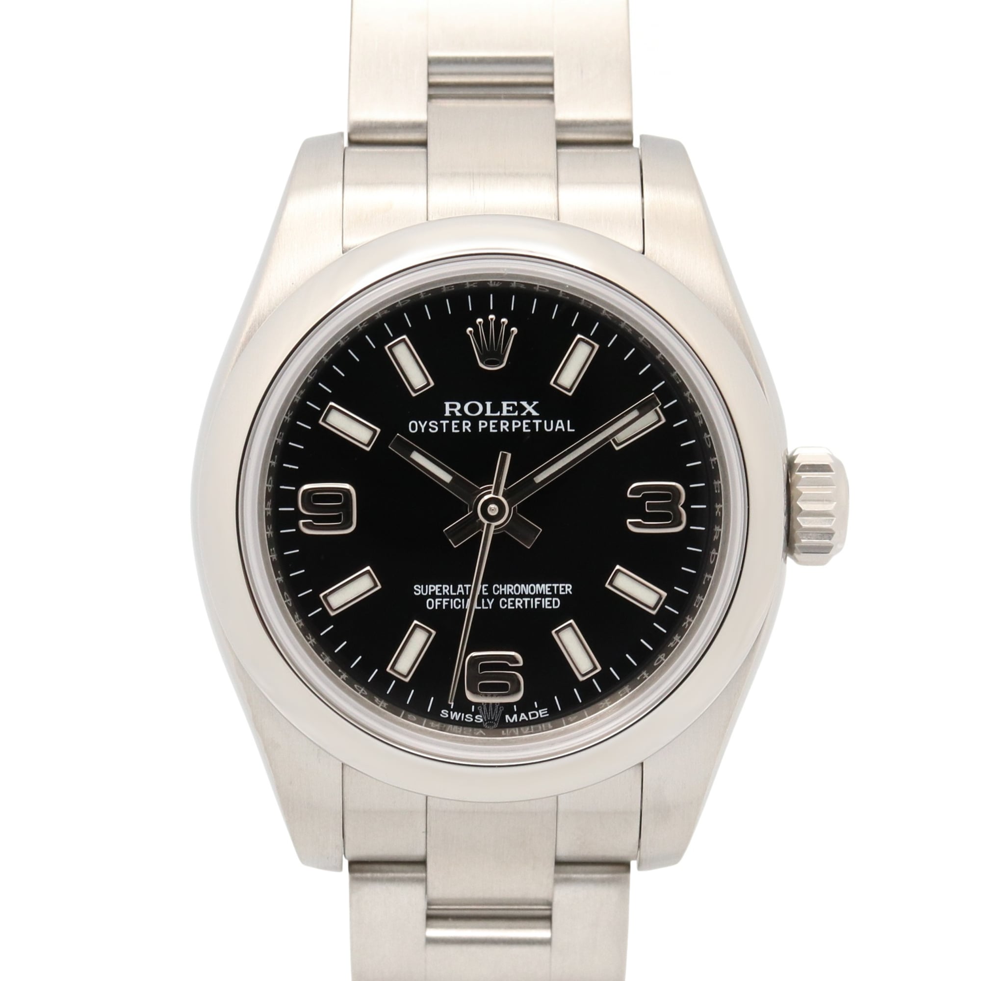Rolex Oyster Perpetual Random Serial Number Watch, Stainless Steel, Ladies, Black, 369 Dial, 176200
