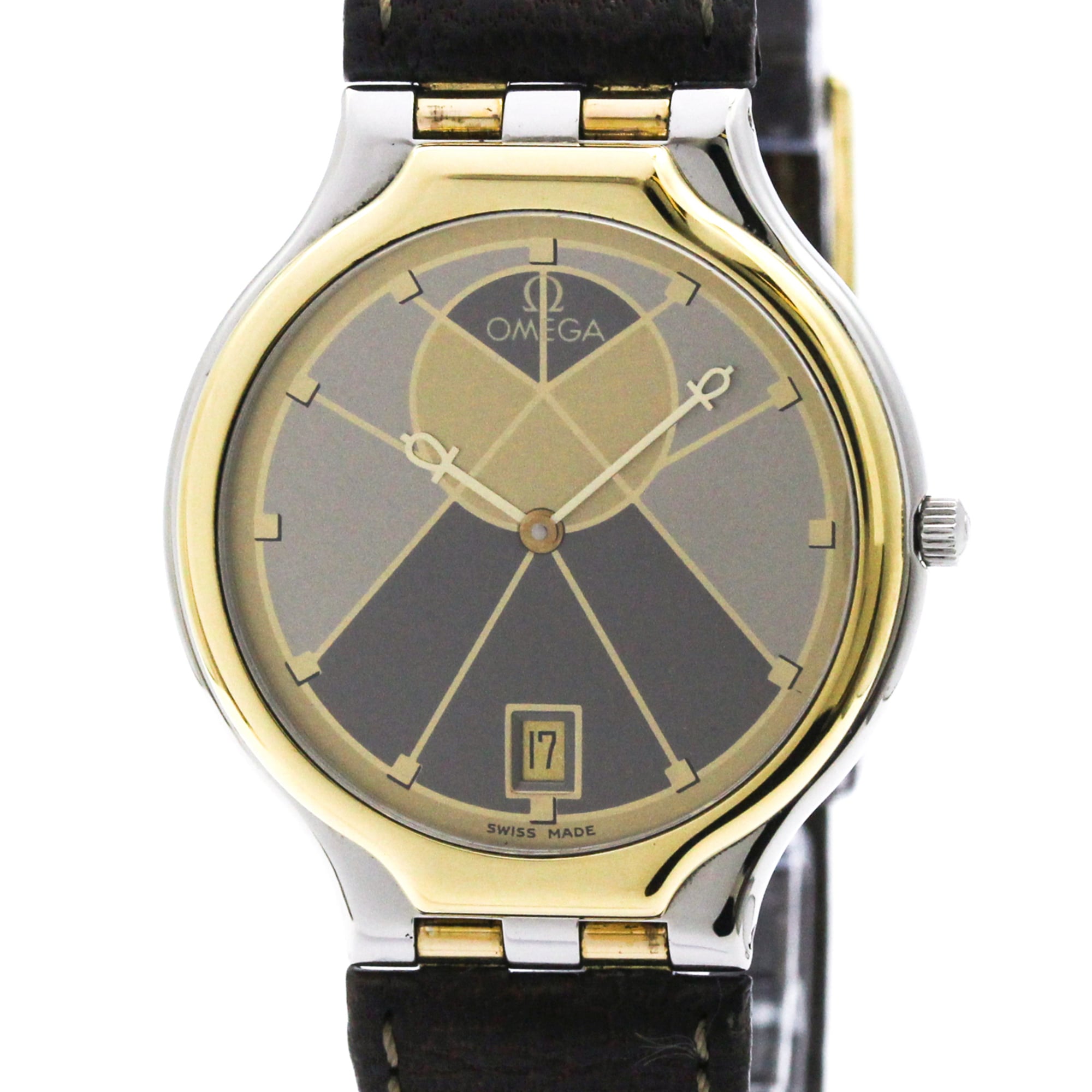 OMEGA De Ville Symbol K18 Gold Steel Quartz Mens Watch 196.0316 Polished