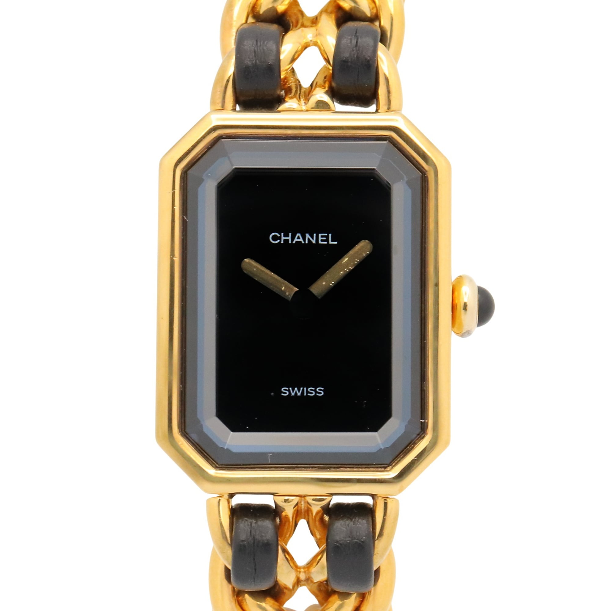 Chanel CHANEL Première M Watch, Gold Plated Leather, Women\'s, Black, H0001