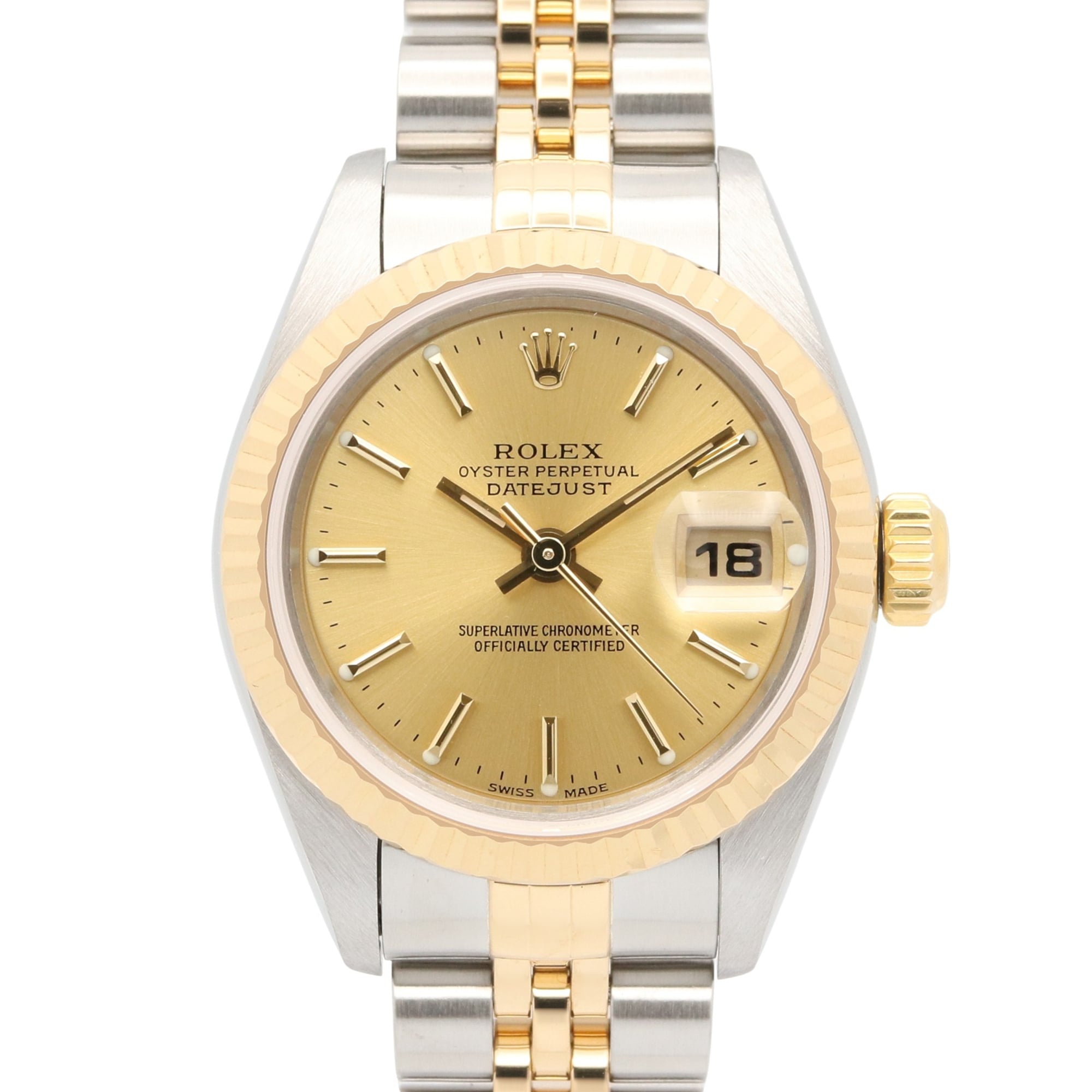 Rolex Datejust P-series watch, 18K (yellow gold) stainless steel, ladies\', gold-tone champagne bar color, 79173