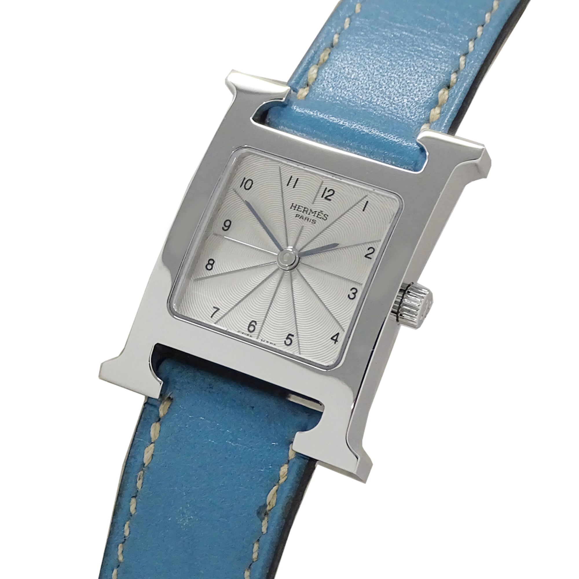 Hermes HERMES Women\'s Watch Brand H-Watch Quartz QZ Stainless Steel SS Leather HH1.210 Silver Blue _L