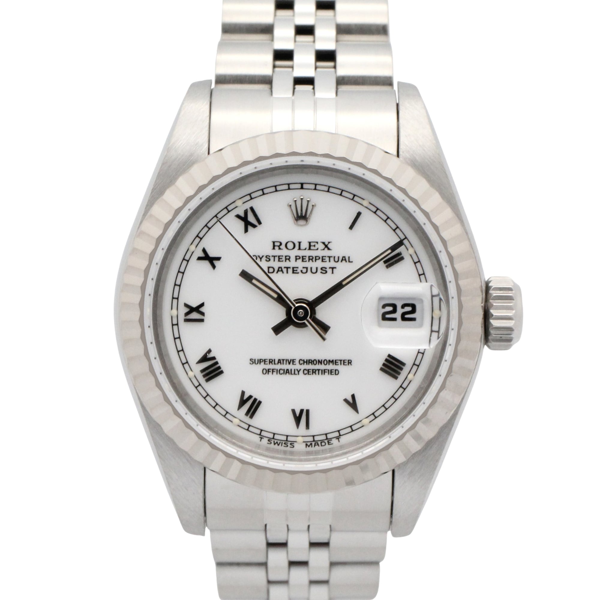 Rolex Datejust T-series watch, 18K white gold (WG) stainless steel, ladies\', dial, Roman numerals, 69174