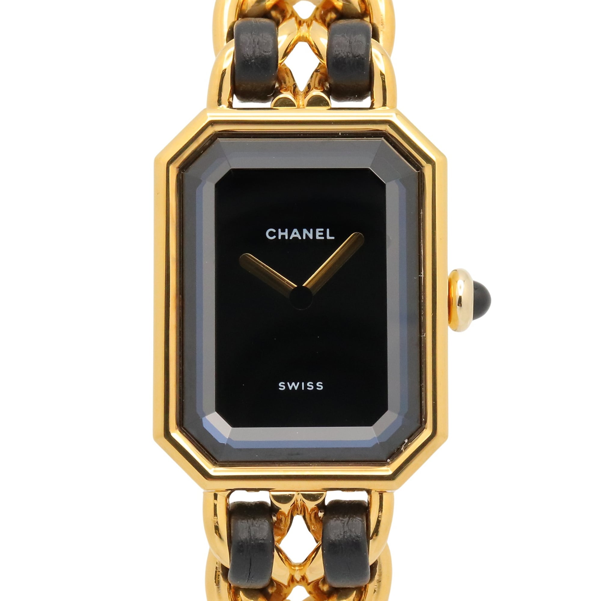 Chanel CHANEL Première M Watch, Gold Plated Leather, Women\'s, Black, H0001