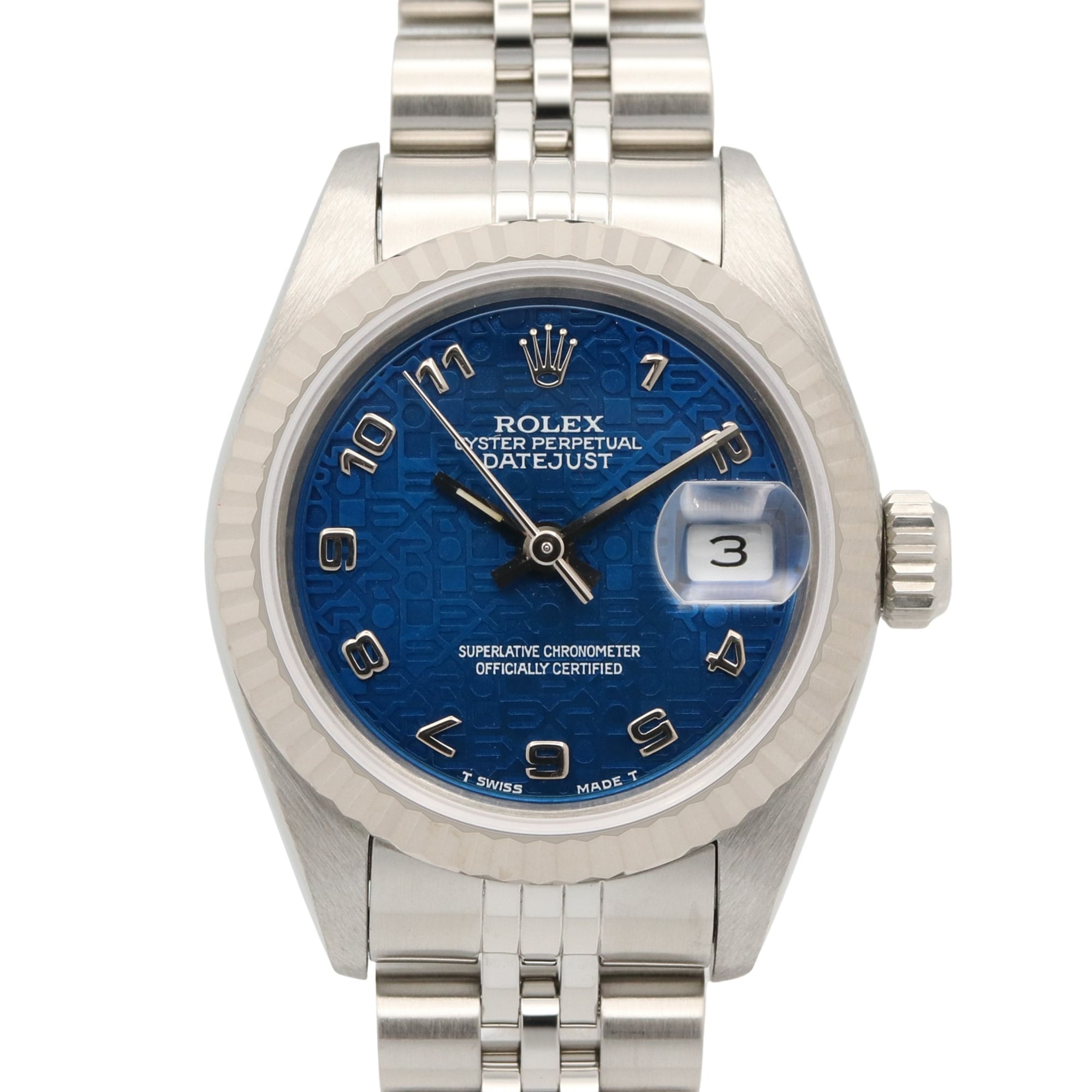Rolex Datejust S-series watch, 18K white gold (WG) stainless steel, ladies\', blue dial, Roman numerals, 69174