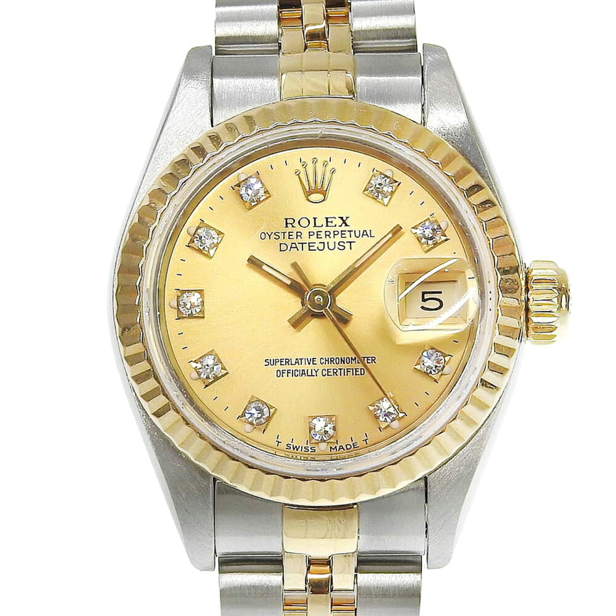 Rolex Datejust Two-Tone 69173G X-serial, 10-diamond setting, champagne gold dial, 18K yellow gold/stainless steel, April 2022