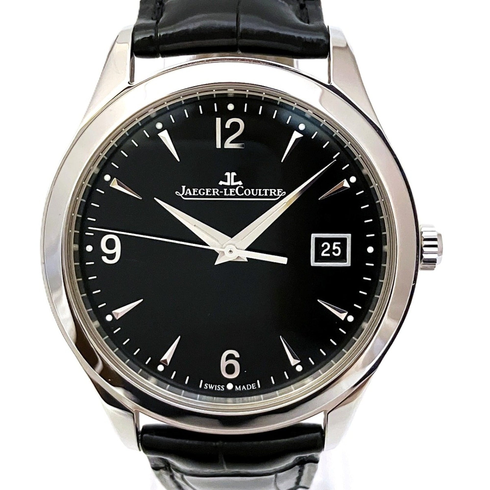 Jaeger-LeCoultre Master Control wristwatch, total weight 64.6g, stainless steel, genuine leather strap, automatic movement, black dial, 176.8.40.S