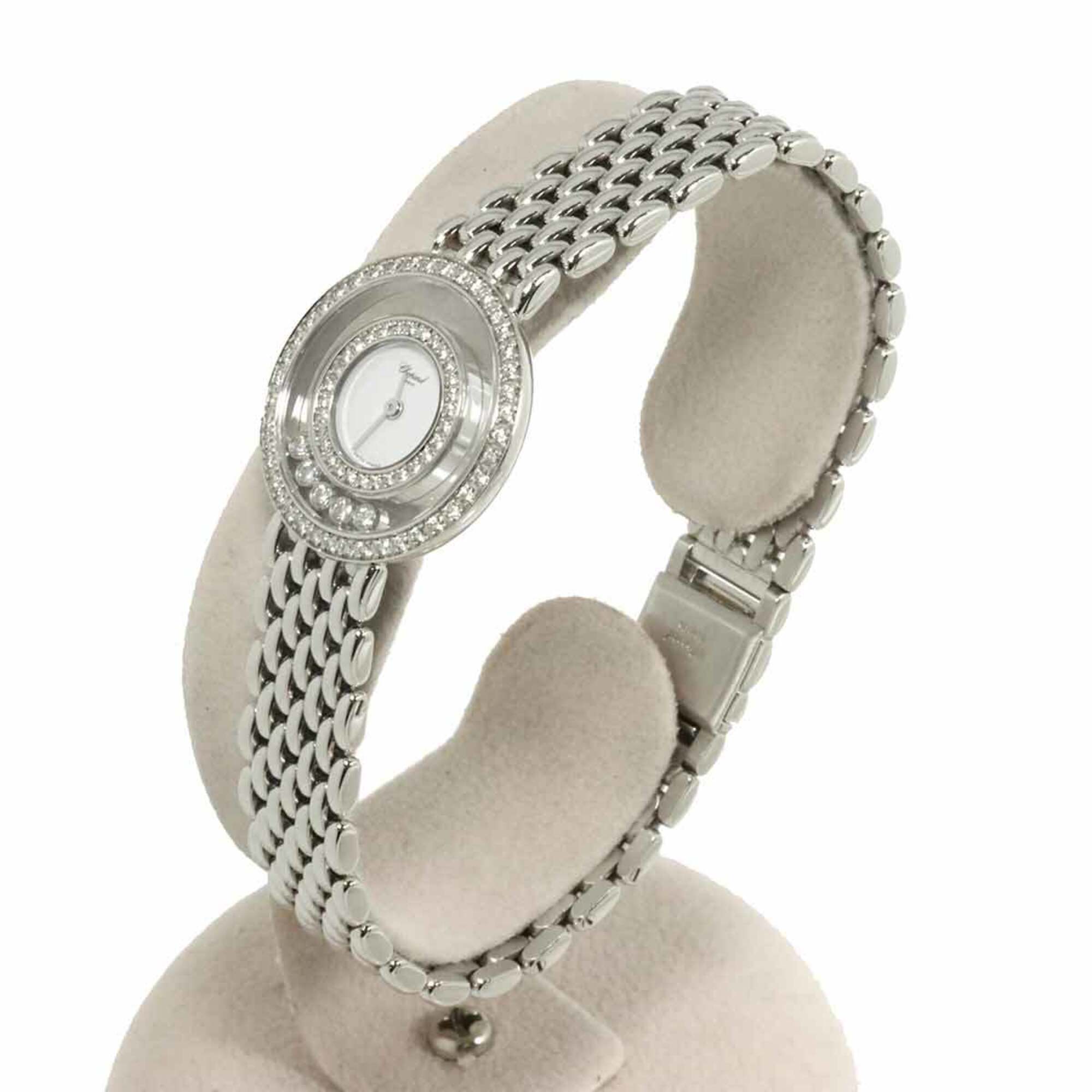 Chopard Happy Diamonds 205691 Double Diamond Bezel Ladies\' Watch with 5 Moving Diamonds, White 18K Gold, Quartz Movement