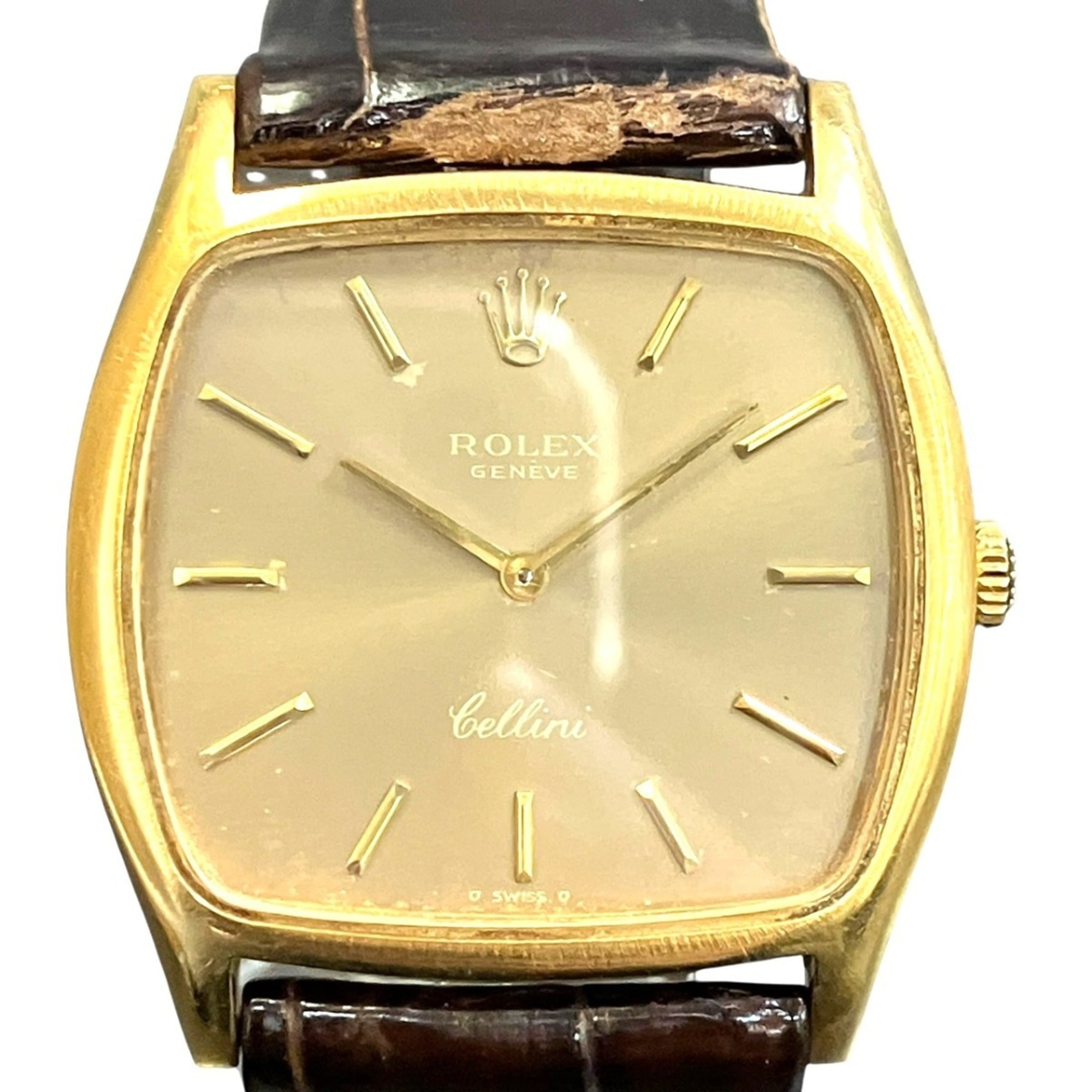 Rolex Cellini watch, total weight 35.2g, 18K gold leather strap, manual winding, dial, 3805.