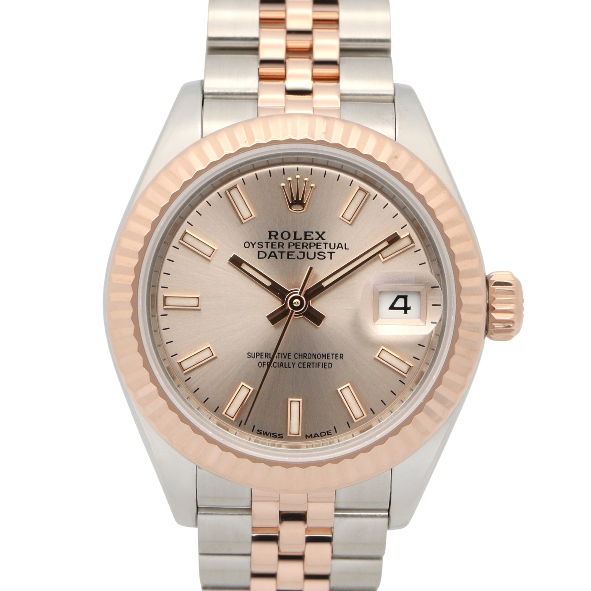 Rolex Datejust Random Serial Number Watch, 18K Pink Gold (PG) Stainless Steel, Ladies\', Silver-tone Sandusted Bar, 279171