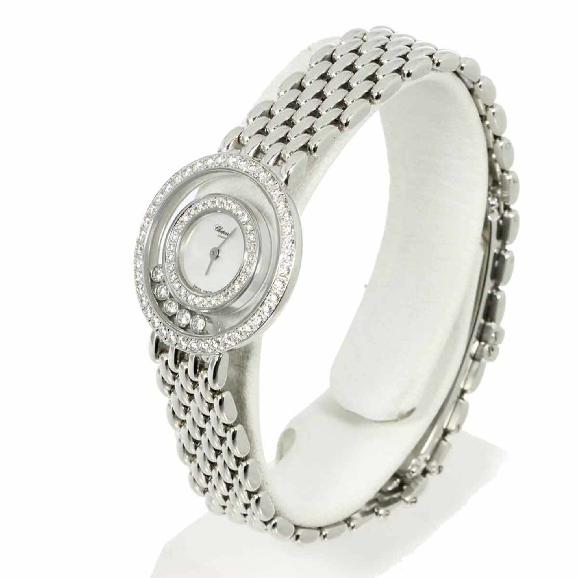Chopard Happy Diamonds 20 9064 1004 Double Diamond Bezel Ladies\' Watch 5P Moving White Mother-of-Pearl 18K Gold Quartz