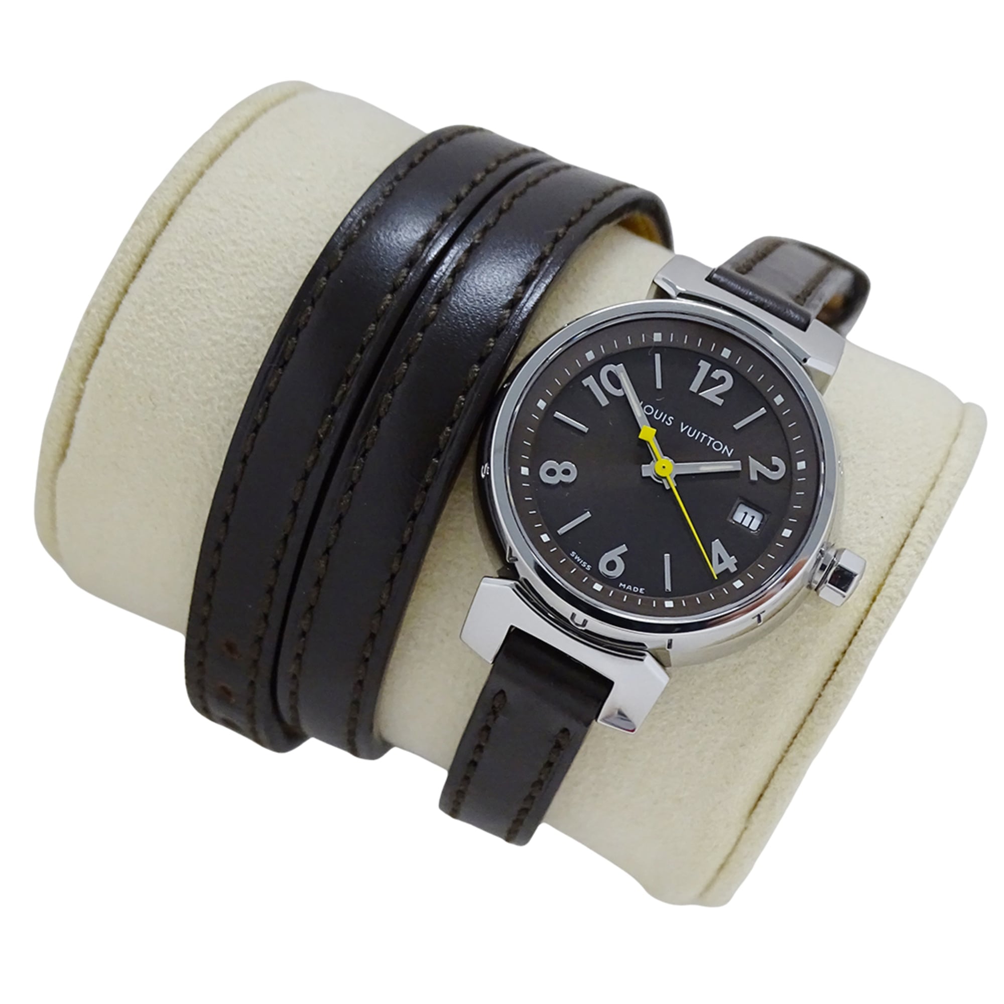 Louis Vuitton LOUIS VUITTON Women\'s Watch, Tambour Triple Coiled Date, Quartz, Stainless Steel, Leather Strap, Q1211
