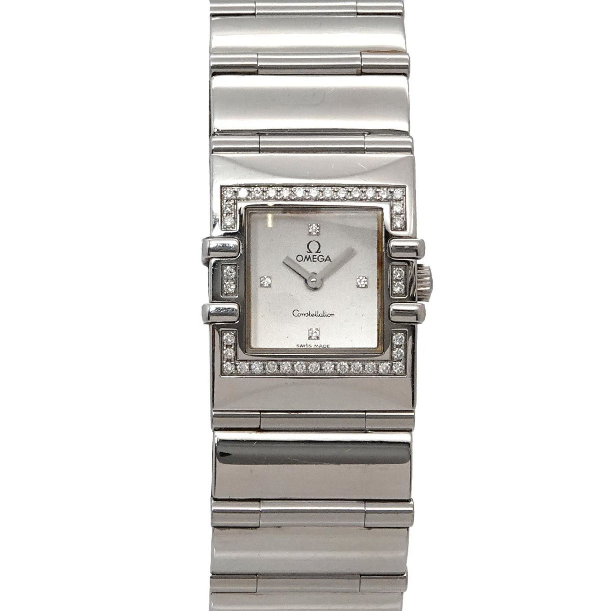 Omega Constellation Carre Quadra 1528 36 Diamond Bezel Ladies Watch 4P Silver Quartz