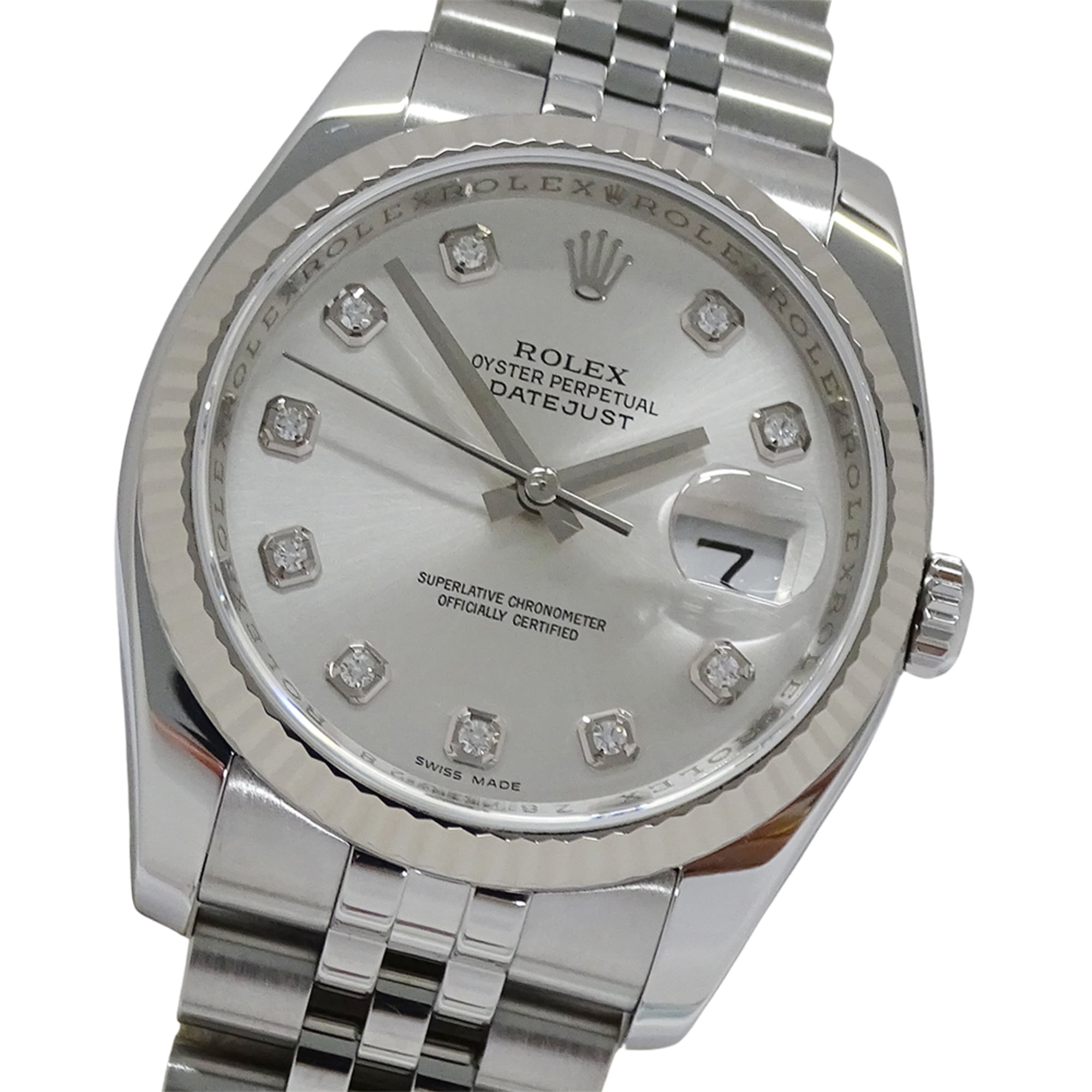 Rolex Datejust 116234G Z-serial Men\'s Watch, Brand Name, 10P Diamonds, Automatic Movement, Stainless Steel (SS), White Gold (WG), Silver