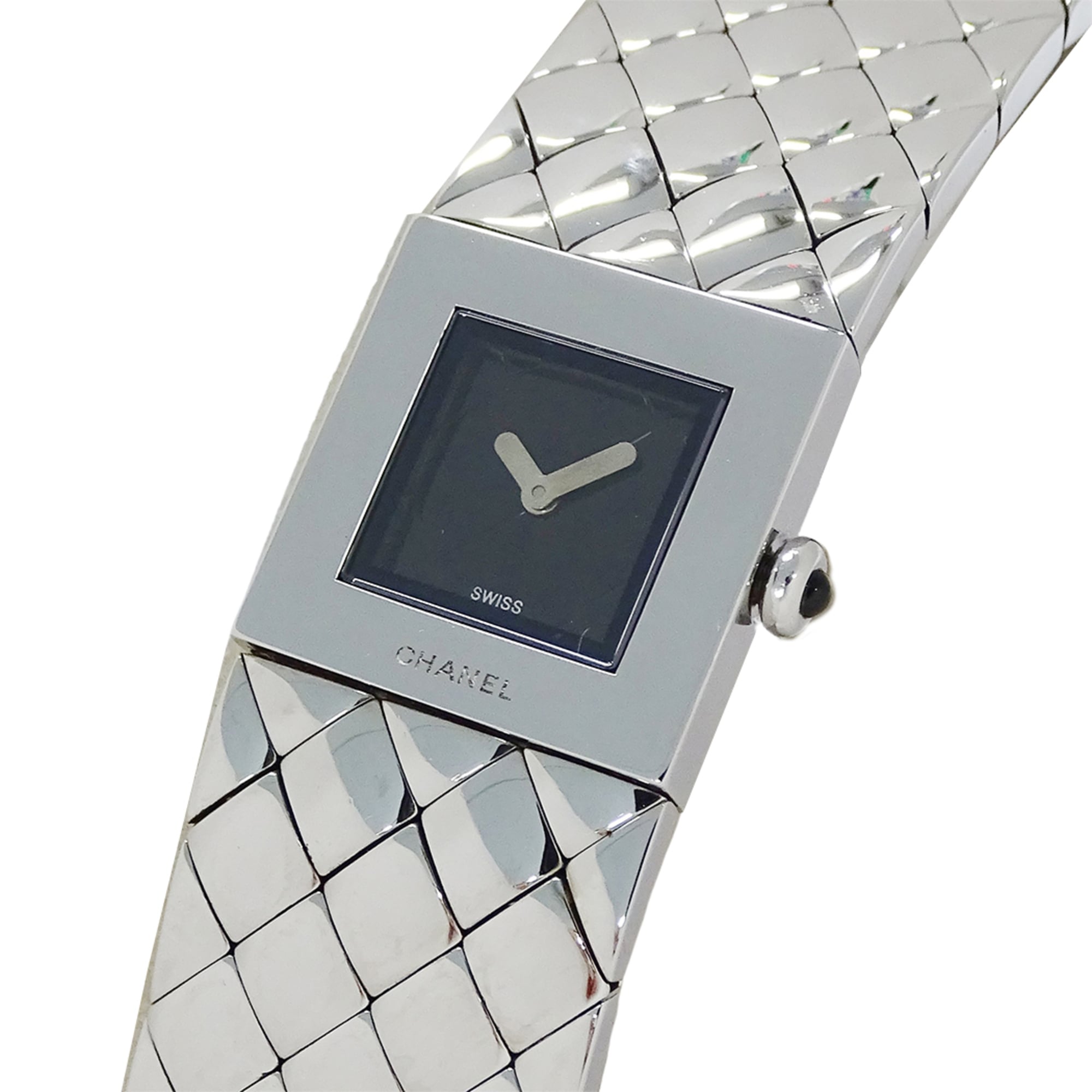 Chanel CHANEL Women\'s Watch, Brand Name, Matelassé, Quartz, Stainless Steel (SS), H0009, Silver, Black