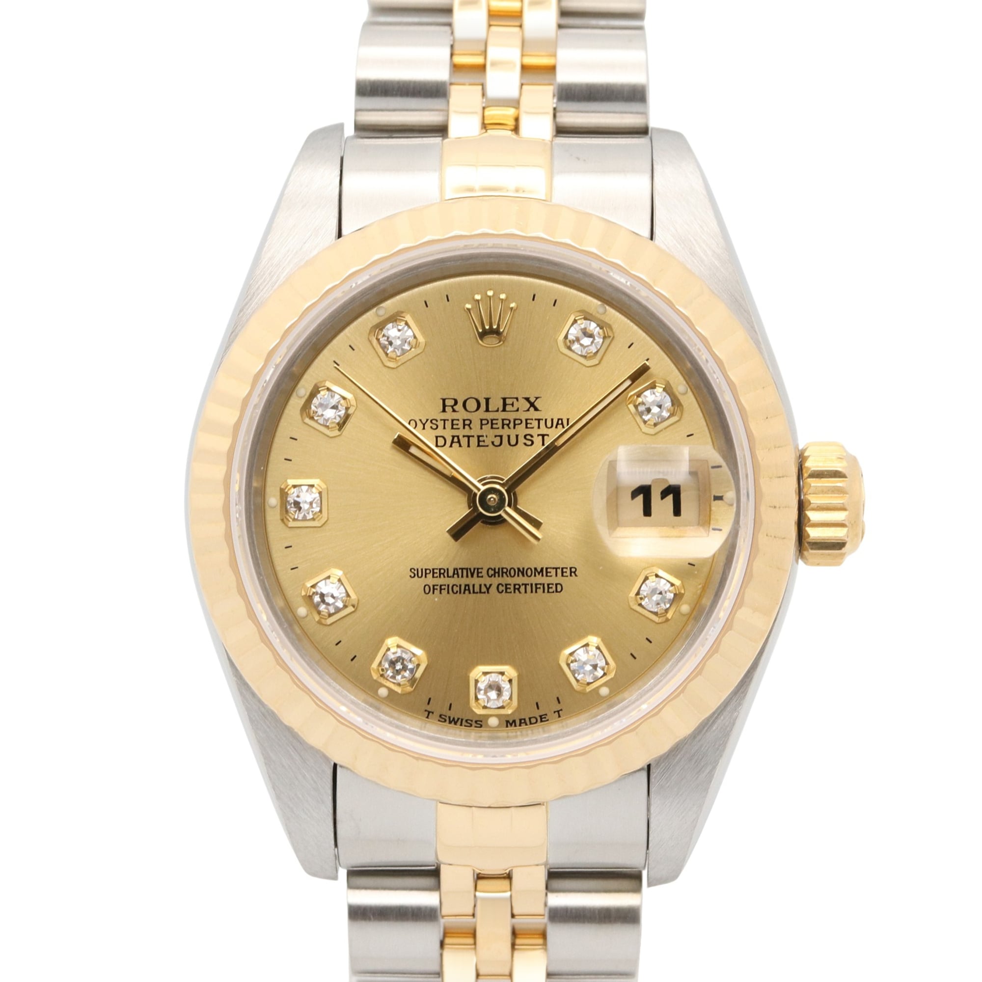 Rolex Datejust 10P Diamond W-serial Wristwatch, 18K (Yellow Gold) Stainless Steel, Diamond, Ladies\', Gold Tone, Champagne, New 69173G