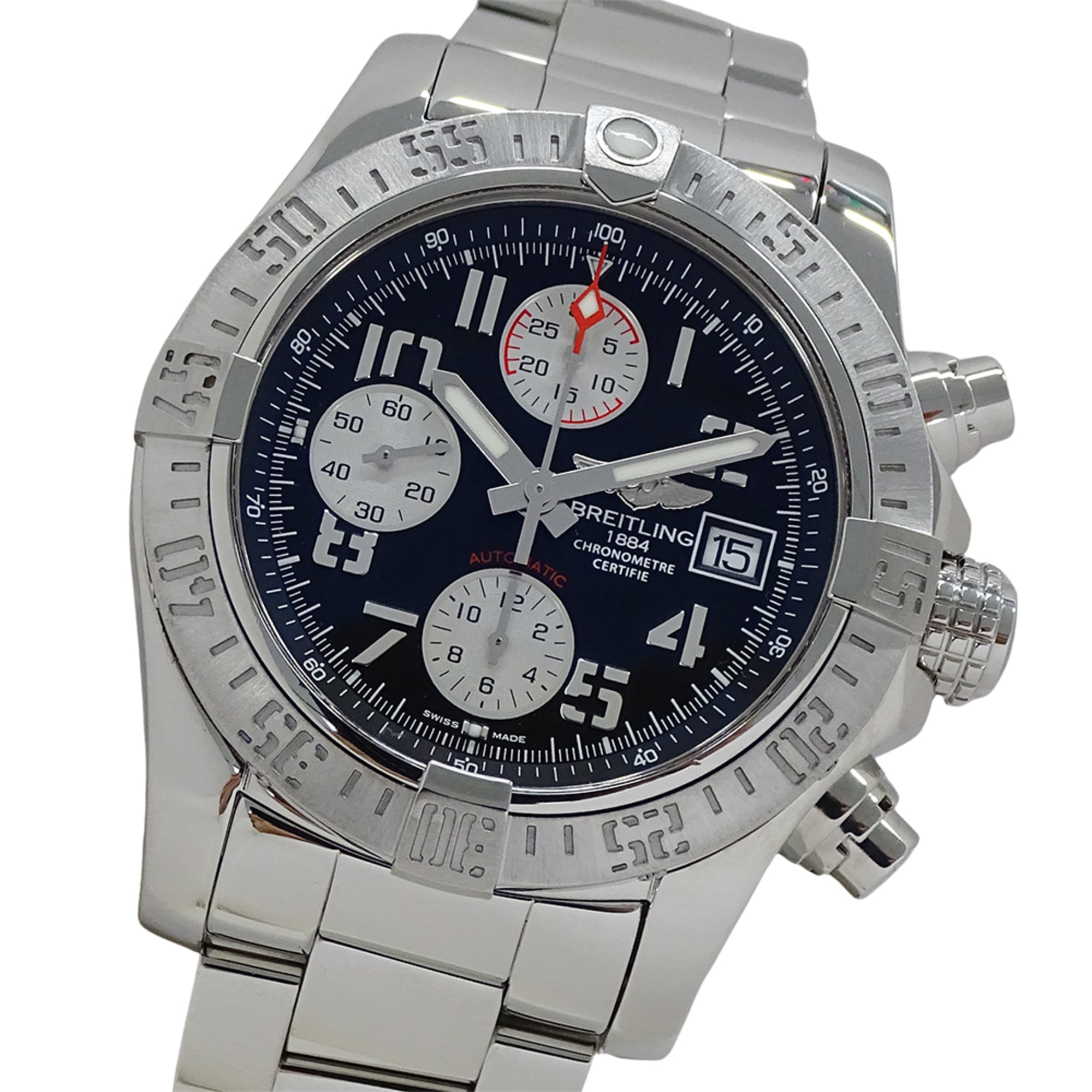 Breitling Avenger II A13381 Men\'s Watch, Brand: Breitling, Chronograph, Date, Automatic, Stainless Steel (SS), Silver, Black
