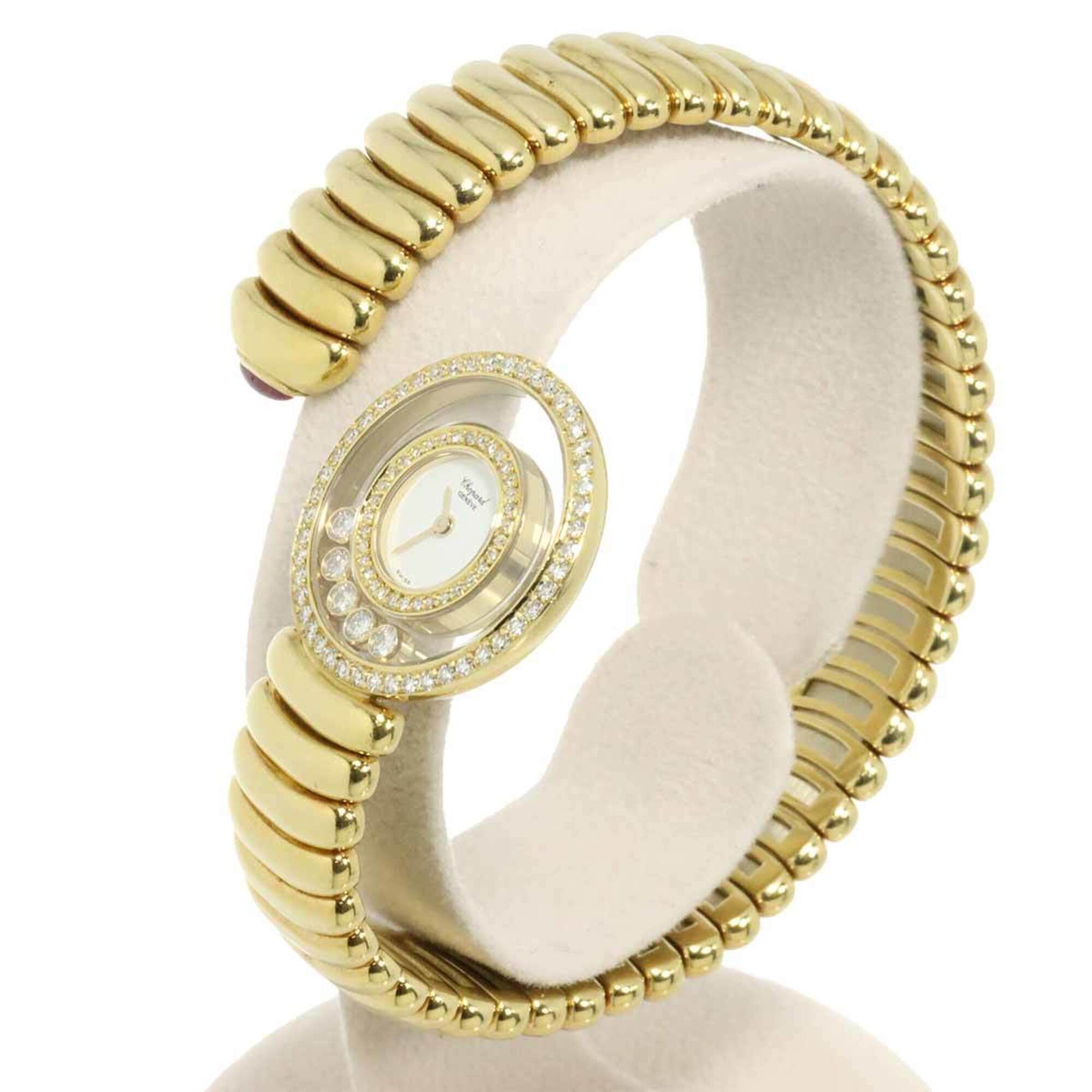 Chopard Happy Diamonds 20 5434 Ladies\' Watch, Double Diamond Bezel, White, 5-Piece Moving Diamond, 18K Yellow Gold Bangle, Quartz.