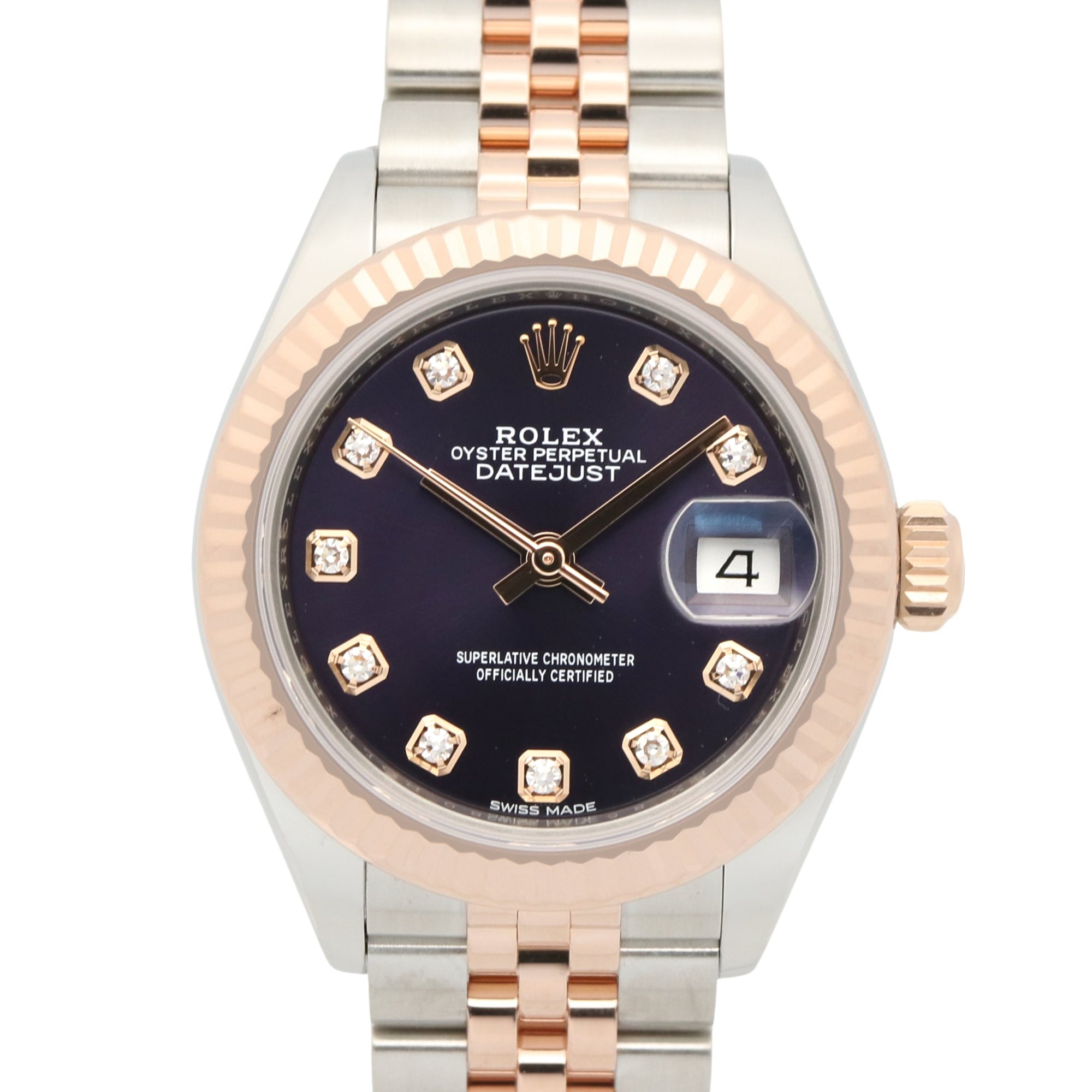 Rolex Datejust 10P Diamond Random Serial Number Watch 18KPG (Pink Gold) Stainless Steel Ladies Purple Aubergine New 279171