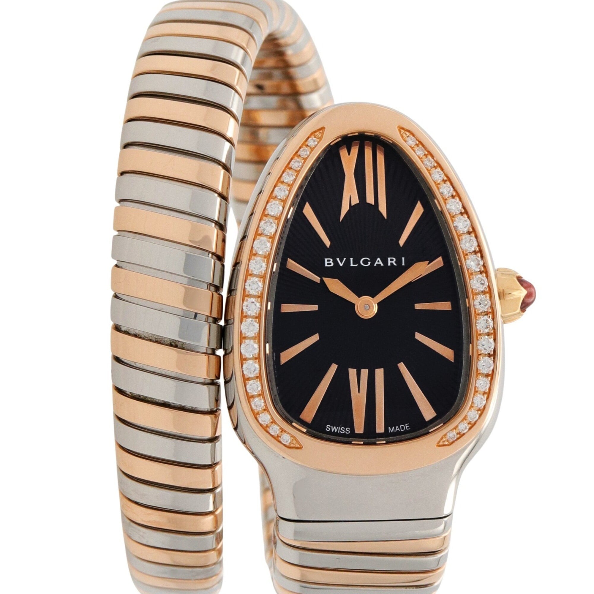 Bulgari BVLGARI Serpenti Tubogas Diamond Bezel Watch, 18K Pink Gold (PG) Stainless Steel, Diamond, Ladies, Black, SP35SPG