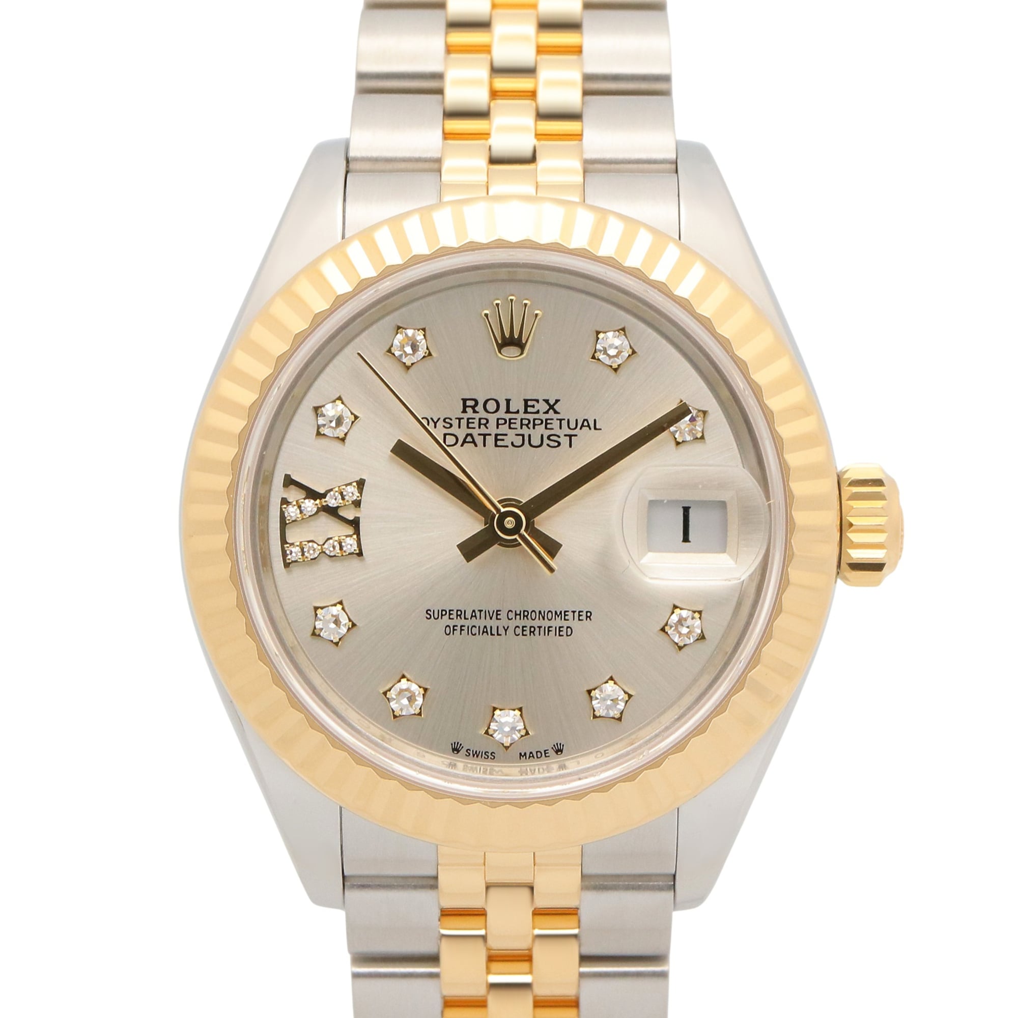 Rolex Datejust 28 9P IX Diamond Watch, 18K (Yellow Gold) Stainless Steel, Silver Tone, Ladies\' 279173G