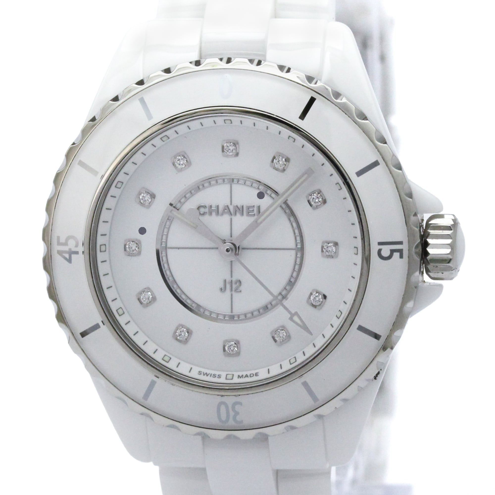 CHANEL J12 Diamond Ceramic Quartz Ladies Watch H5703 Polished