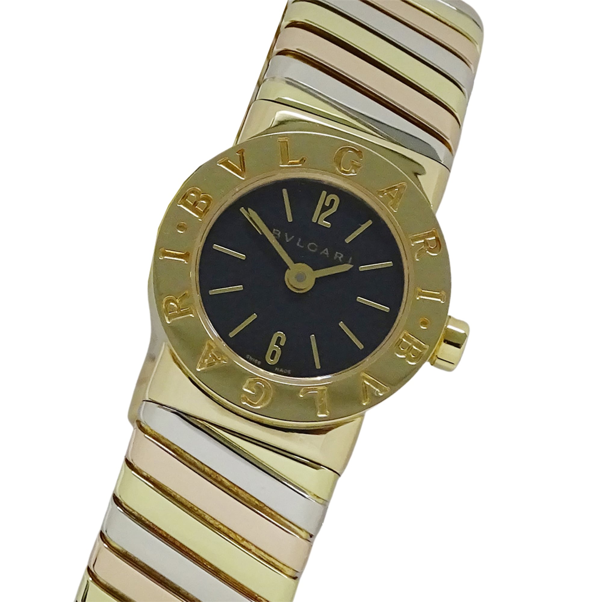 Bulgari BVLGARI Women\'s Watch, Brand: Tubogas Quartz QZ 750YG 750WG 750PG BB192T M Size Solid Gold Bangle Round