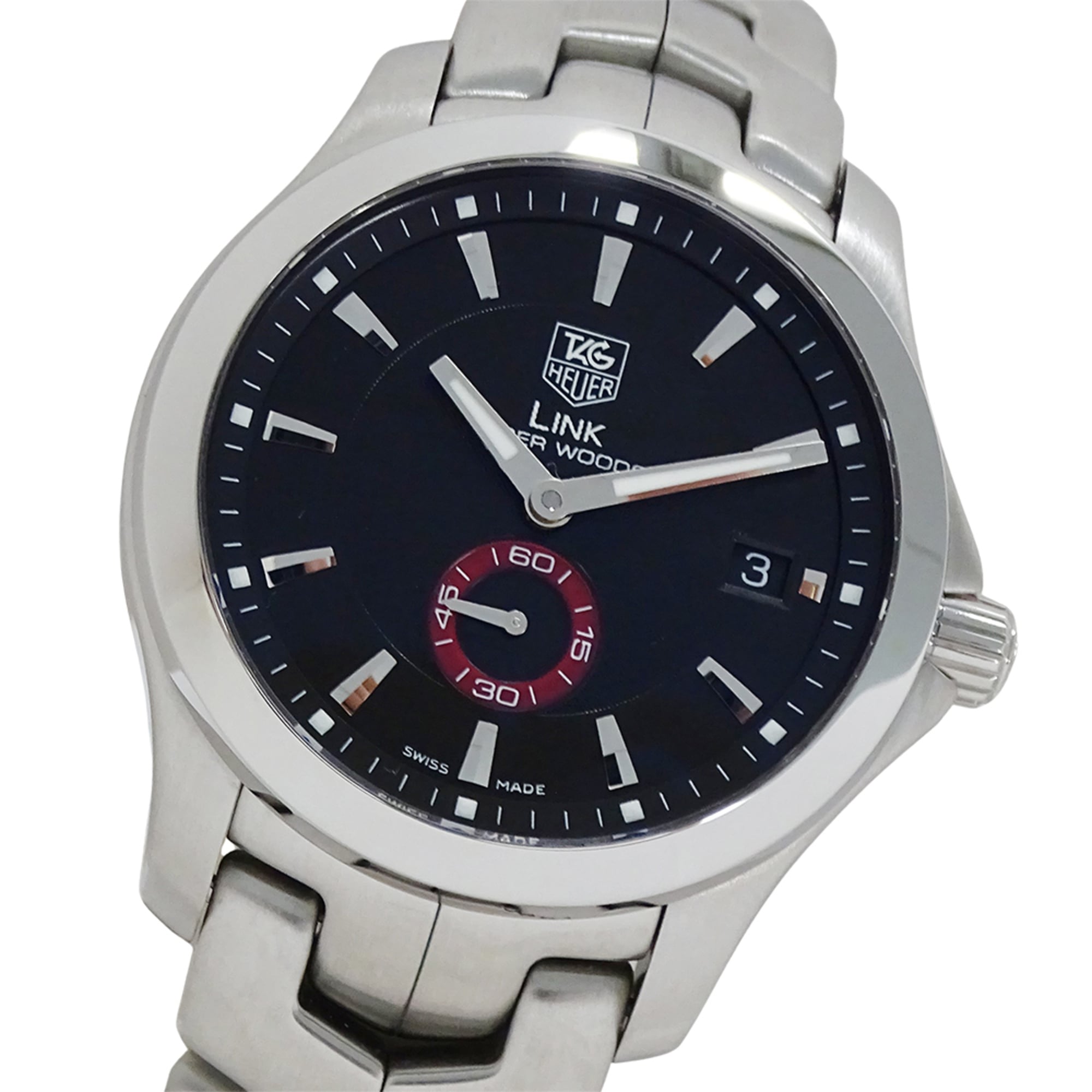 TAG Heuer Link WJ2110 BA0570 Men\'s Watch, Brand Name, Tiger Woods, Limited Edition of 8000 Pieces, Date, Automatic Movement, Stainless Steel (SS), Silver & Black
