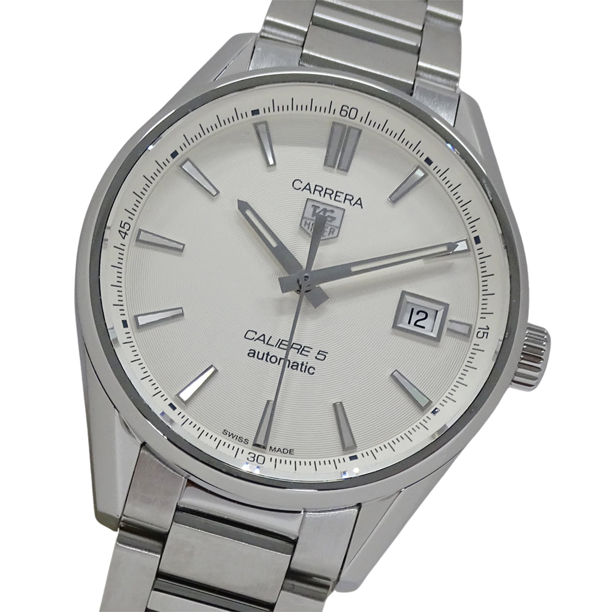 TAG Heuer Carrera WAR211B BA0782 Men\'s Watch, Brand Name, Date, Caliber 5 Automatic Movement, Stainless Steel (SS), Silver/White, Open Caseback