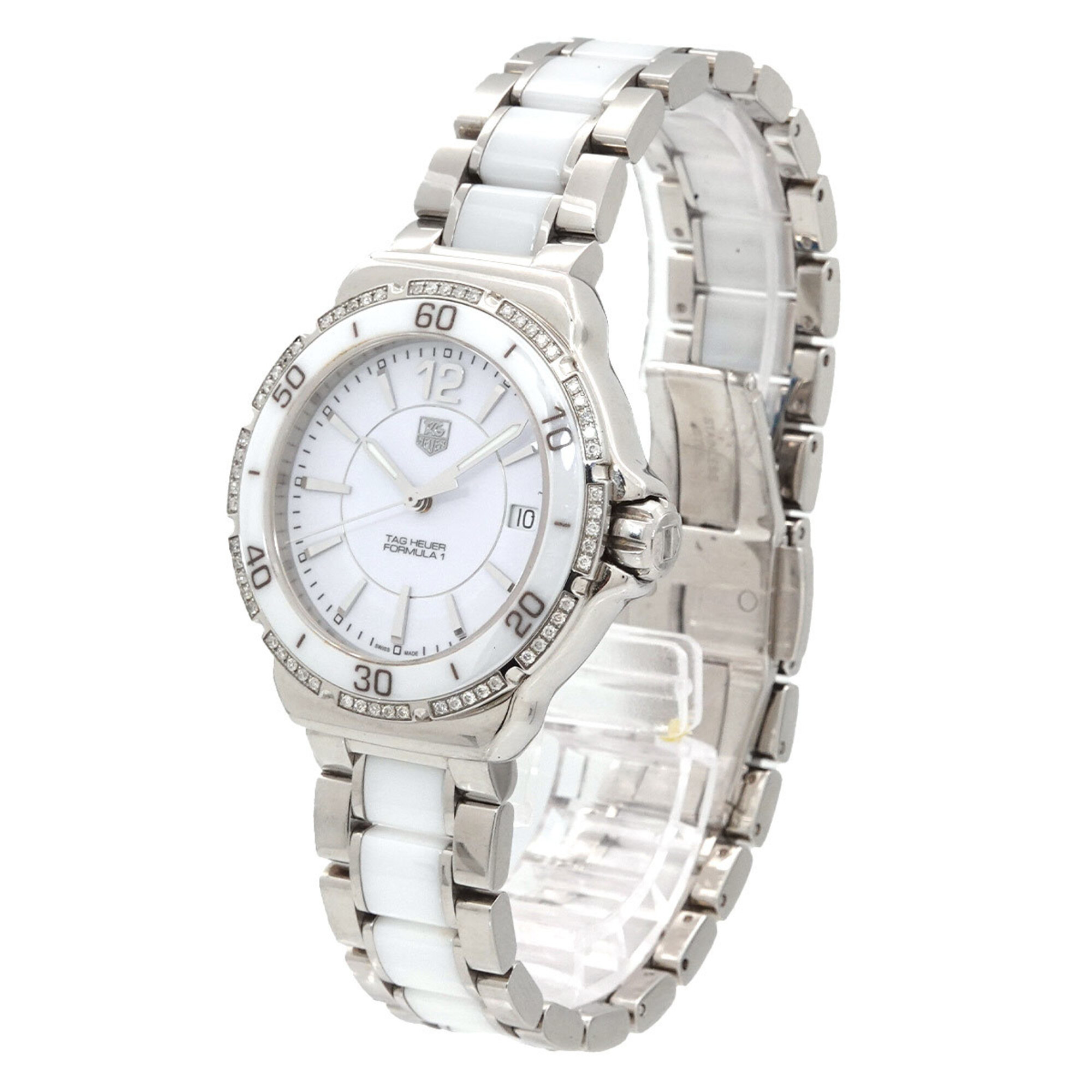 TAG Heuer Formula 1 WAH1213 Women\'s Watch, Diamond Bezel, Date Display, White Ceramic Quartz Watch