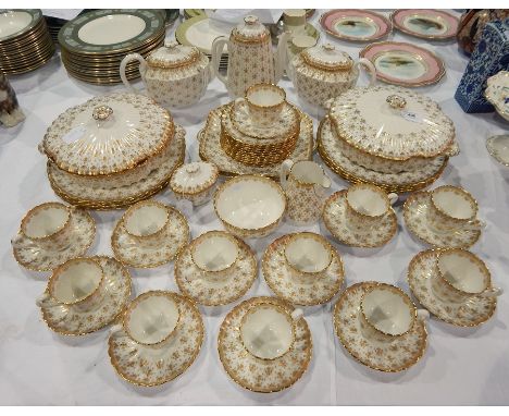 Spode "Fleur de Lys" dinner and tea service from and 1860 Spode design viz:- pair circular tureens and covers, eight dinner p