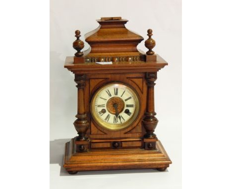 Victorian walnut mantel clock in architectural style case, with ceramic circular dial, another with square dial and a mahogan