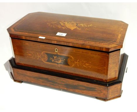 19th century Swiss inlaid rosewood music box by Ducommun Girod with 11" cylinder, nine bells, inscribed "Ducommun Girod", the
