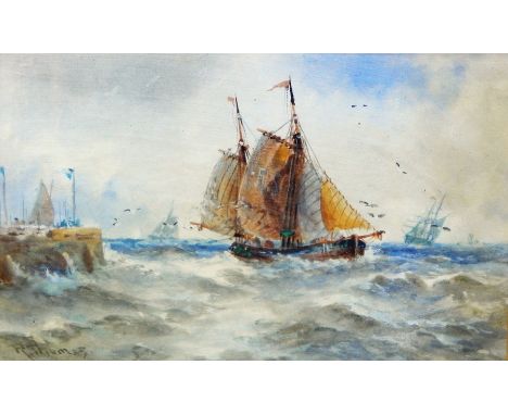 R Thomas (19th century) British 
Pair watercolours 
The coast of Northumbria and near Exmouth, studies of fishing boats at se