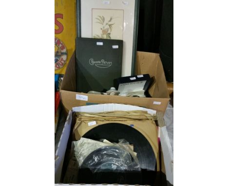 A box of 78rpm records, some watches to include a Rotary, a Kodac Baby Hawkeye and others (2 boxes) 