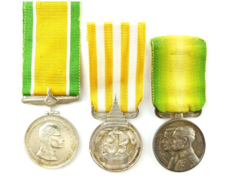 Thailand commemorative medals; 1932 150th anniversary of Bangkok, double portrait of Kings Rama I and VII, 1950 Coronation me