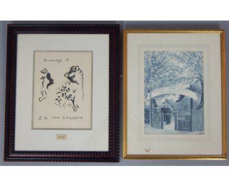 Marc Chagall 1887-1985 ''Hommage a G di Sa Lazzaro'' portrait & abstract 1975 lithograph 26 x 19cm & F I Naylor watercolour c