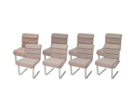 Set of Eight (8) Mariani for Pace "Lugano" Chrome and Upholstered Chairs. Light stains to a few chairs, minor wear to upholst