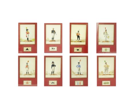Collection of Eight (8) 19th Century French Military Gouache On Paper Paintings. Includes portraits of various officers: Etat