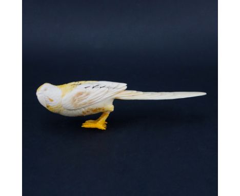 Vintage Chinese Carved Ivory Bird Figurine. Polychrome decorated. Unsigned. Restoration to legs. Measures 3" H x 10-1/2" L. W