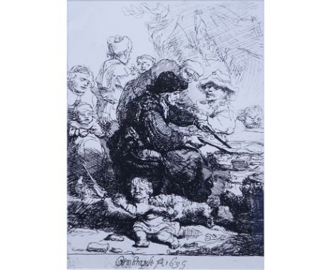Homage to Rembrandt Van Rijn, Dutch (1606-1669) Framed print "The Pancake Woman". Light crease or in good condition. Measures
