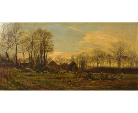 Charles James Lewis, British (1830-1892) Oil on Canvas "At Eventide" Unsigned but with Brass Name Label affixed to Frame. In 