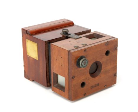 An Unmarked Mahogany Detective Plate Camera, 1893, probabily by Brack, with later / rebuilt rear section, body, G, shutter wo