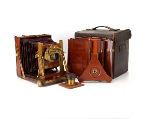A J. E. Brown Combination Half Plate Mahogany Field Camera, with Perkin, Son & Rayment Portable Symmetrical Optimus f/11 7x5"