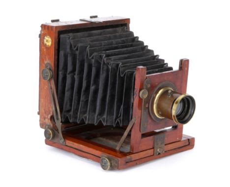 A Marlow Brothers MB No.1 Quarter Plate Mahogany Field Camera, 1905, with unmarked f/8 brass lens, body, F, lens, VG  This lo