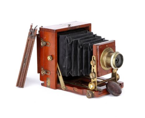 A J. Lancaster & Son Instantograph Quarter Plate Mahogany Field Camera, 1896, with a J. Lancaster & Son f/8 brass lens, body,